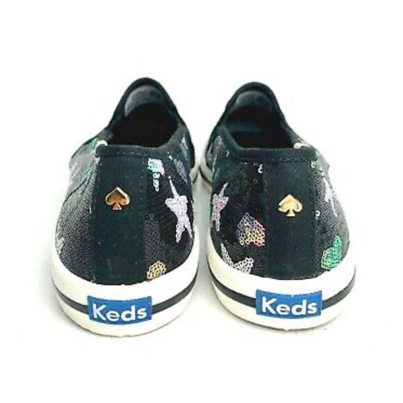 Keds x Kate Spade Double Decker Black Sequin Star Heart Slip On Sneakers - Picture 3 of 6